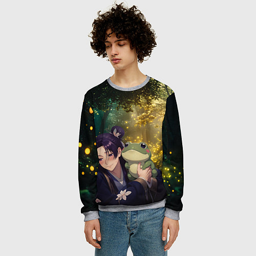 Мужской свитшот Жэньши и лягушка - Монолог Фармацевта / 3D-Меланж – фото 3