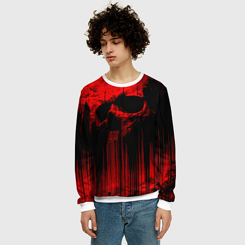 Мужской свитшот Красный череп на фоне абстракции / 3D-Белый – фото 3