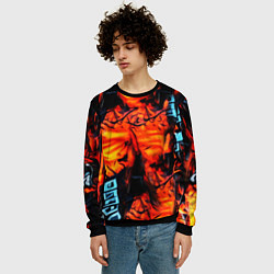 Свитшот мужской Абстрактная текстура рыжего пламени, цвет: 3D-черный — фото 2