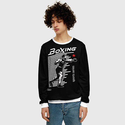 Мужской свитшот Бокс - тяжело в учебе легко в бою / 3D-Белый – фото 3