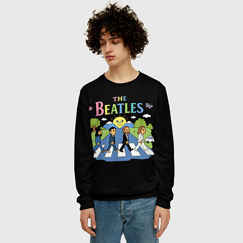 Мужской свитшот The Beatles, мультяшный стиль / 3D-Черный – фото 3
