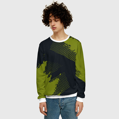 Мужской свитшот Абстрактная текстура в зеленом / 3D-Белый – фото 3
