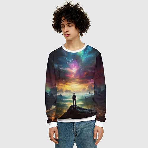 Мужской свитшот Shocking the cosmos / 3D-Белый – фото 3