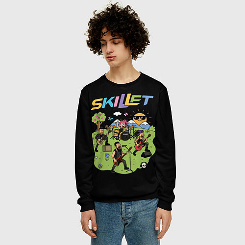 Мужской свитшот Скиллет мультяшный стиль / 3D-Черный – фото 3