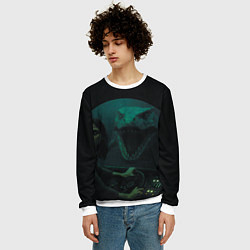 Свитшот мужской Тилозавр нападает на батискаф с девушкой ужасы, цвет: 3D-белый — фото 2