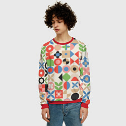 Свитшот мужской Геометрический узор с цветочными элементами - ретр, цвет: 3D-красный — фото 2