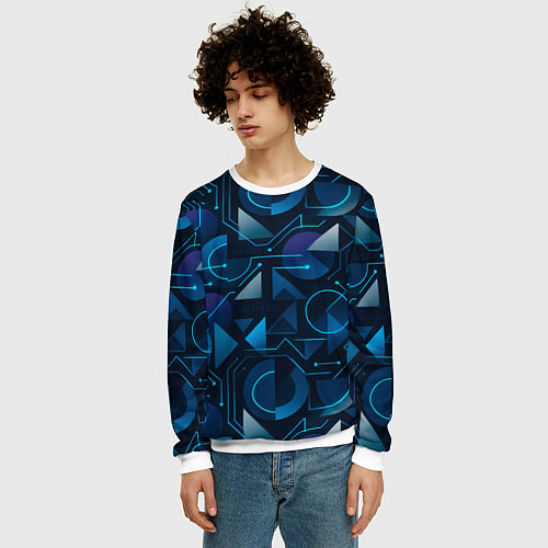 Мужской свитшот Футуристическая сине-фиолетовая абстракция с хакер / 3D-Белый – фото 3