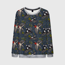 Свитшот мужской Дятлы и цветы, цвет: 3D-меланж