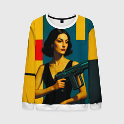 Свитшот мужской Девушка с ретрофутуристическим автоматом поп-арт 1, цвет: 3D-белый