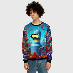 Свитшот мужской Робот-сгибальщик Бендер среди монстров - нейроарт, цвет: 3D-черный — фото 2