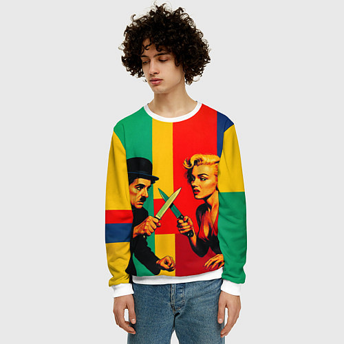 Мужской свитшот Чарли Чаплин против Мэрилин Монро поп-арт / 3D-Белый – фото 3