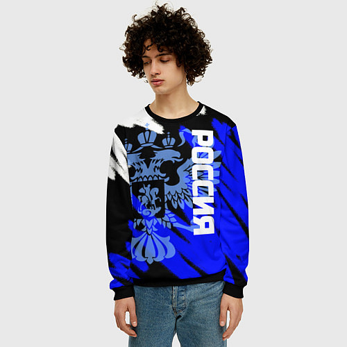 Мужской свитшот Россия чёрно-синий штрихи / 3D-Черный – фото 3