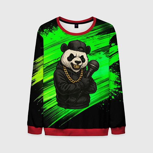 Мужской свитшот Панда рэпер с микрофоном / 3D-Красный – фото 1