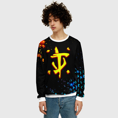 Мужской свитшот Doom огненные символы / 3D-Белый – фото 3