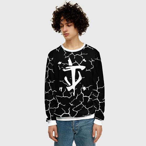 Мужской свитшот Doom трещины текстура / 3D-Белый – фото 3