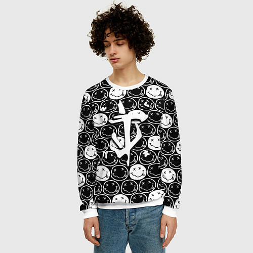 Мужской свитшот Doom x nirvana pattern / 3D-Белый – фото 3