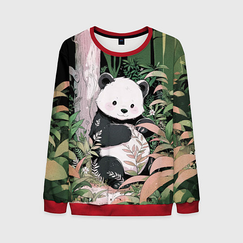 Мужской свитшот Панда в лесу / 3D-Красный – фото 1