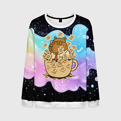 Свитшот мужской Менеджер капибара в кружке в стикерах, цвет: 3D-белый