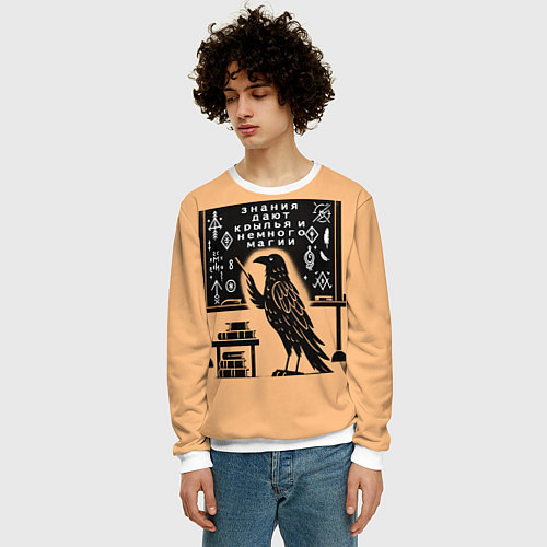 Мужской свитшот Ворон - учитель / 3D-Белый – фото 3