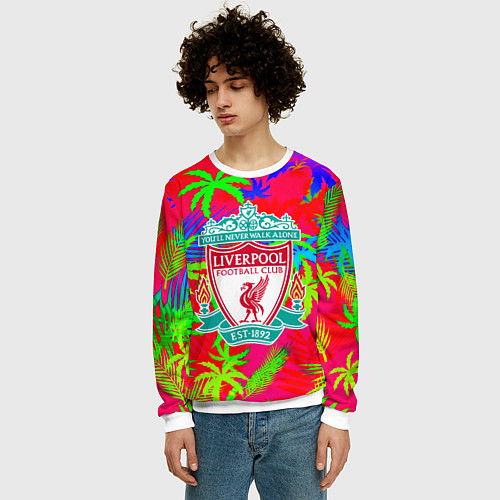 Мужской свитшот Liverpool тропический неон / 3D-Белый – фото 3