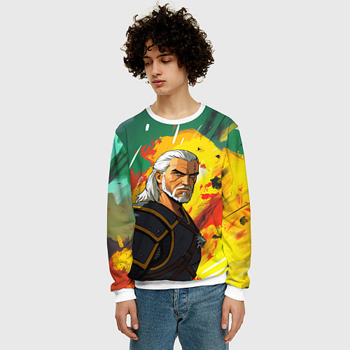 Мужской свитшот Ведьмак в аниме стиле / 3D-Белый – фото 3