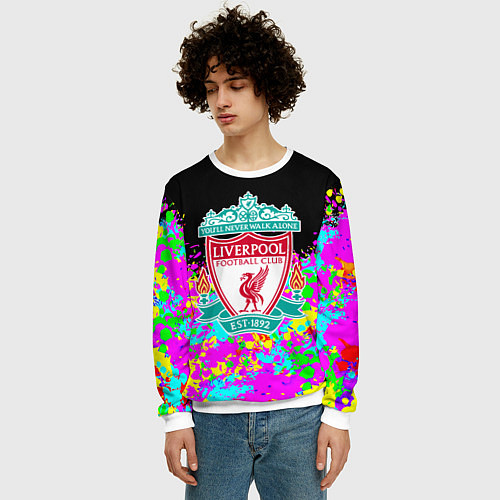 Мужской свитшот Ливерпуль неоновые краски текстура / 3D-Белый – фото 3