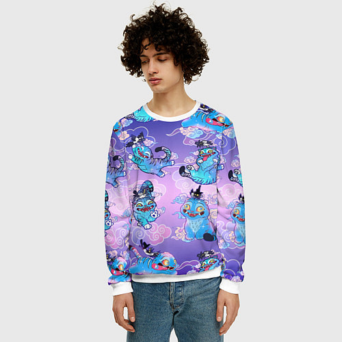 Мужской свитшот Тигр с сорокой / 3D-Белый – фото 3