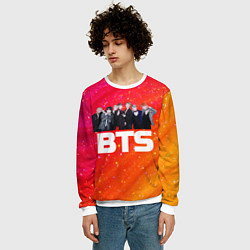 Свитшот мужской BTS блестящий фон, цвет: 3D-белый — фото 2
