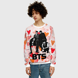 Свитшот мужской BTS на фоне сердечек, цвет: 3D-белый — фото 2