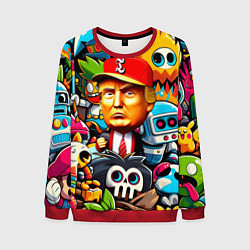 Свитшот мужской Дональд Трамп в компании мультяшных персонажей, цвет: 3D-красный