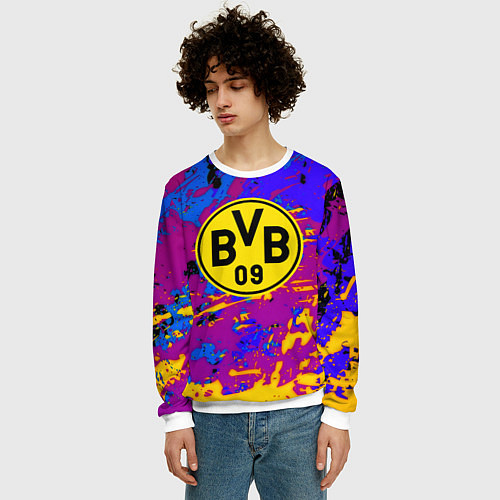 Мужской свитшот Borussia абстрактные краски / 3D-Белый – фото 3