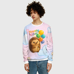 Свитшот мужской Happy vibes ежик с разноцветными шариками, цвет: 3D-белый — фото 2