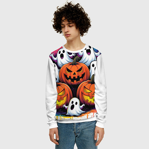 Мужской свитшот Happy Halloween 25 / 3D-Белый – фото 3