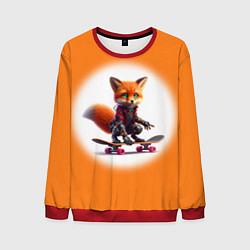 Свитшот мужской Cyber fox cub is a cool skateboarder - ai art, цвет: 3D-красный
