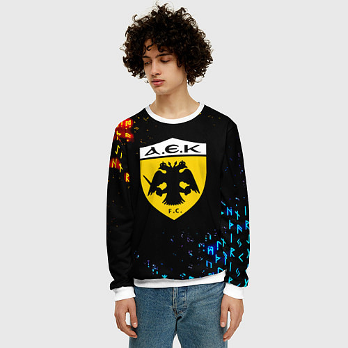 Мужской свитшот AEK огненные символы / 3D-Белый – фото 3