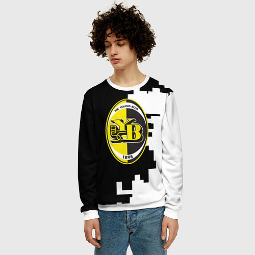 Мужской свитшот Янг Бойз черно белая геометрия / 3D-Белый – фото 3