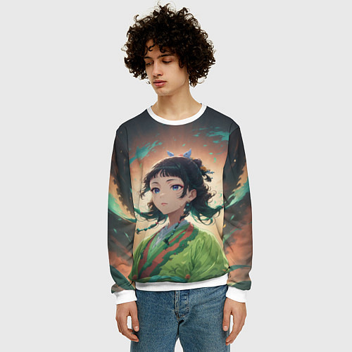 Мужской свитшот Маомао на фоне облаков / 3D-Белый – фото 3