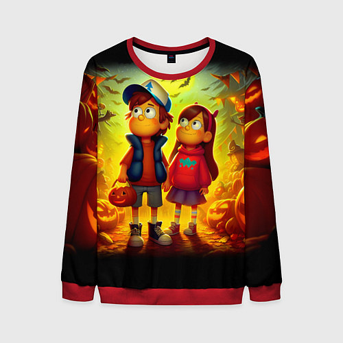 Мужской свитшот Dipper and Mabel - halloween night fantasy / 3D-Красный – фото 1