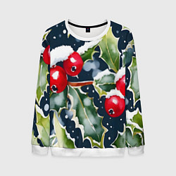 Свитшот мужской Зимний остролист, цвет: 3D-белый