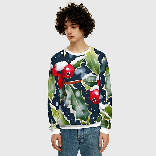 Мужской свитшот Зимний остролист / 3D-Белый – фото 3