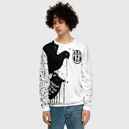 Мужской свитшот Ювентус черная птица краски / 3D-Белый – фото 3