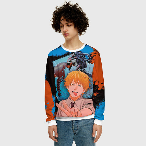 Мужской свитшот Дэндзи и Макима из Человек бензопила / 3D-Белый – фото 3