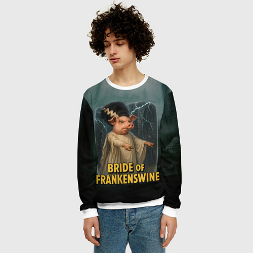 Мужской свитшот Франкенштейн свинья невеста / 3D-Белый – фото 3