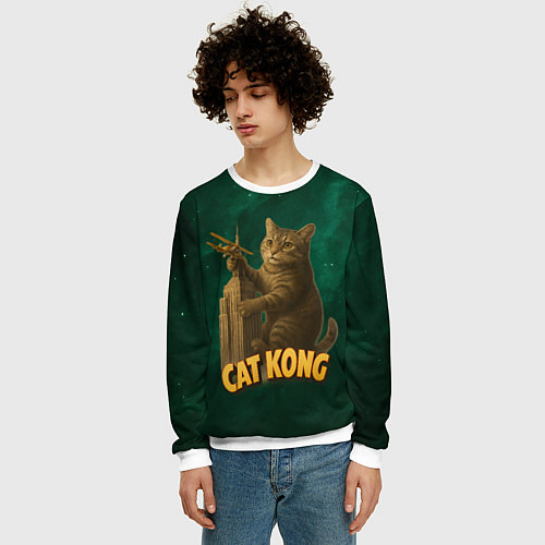 Мужской свитшот Cat Cong пародия на Кинг Конг / 3D-Белый – фото 3