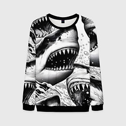 Свитшот мужской Белая акула - стая, цвет: 3D-черный