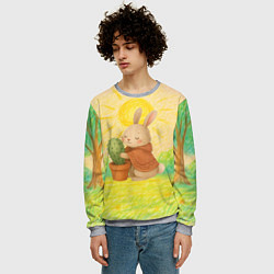 Свитшот мужской Заяц обнимает кактус, цвет: 3D-меланж — фото 2