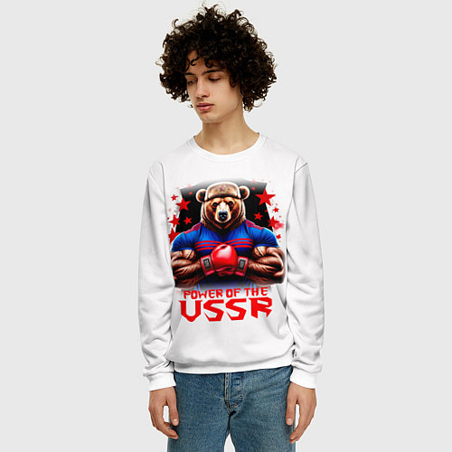 Мужской свитшот USSR медведь / 3D-Белый – фото 3