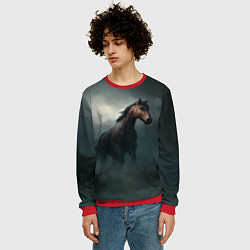 Свитшот мужской Конь в тумане, цвет: 3D-красный — фото 2