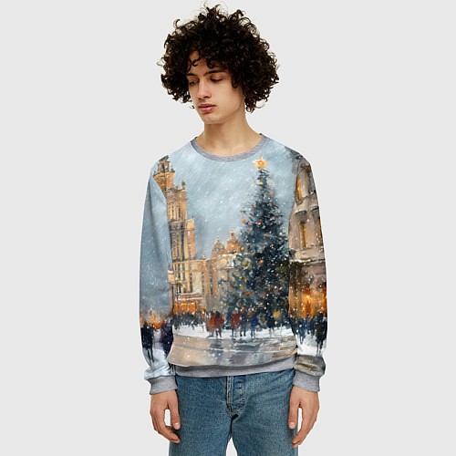 Мужской свитшот Новогодняя Москва / 3D-Меланж – фото 3