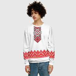 Свитшот мужской Славянская вышиванка с узорами и оберегом, цвет: 3D-белый — фото 2
